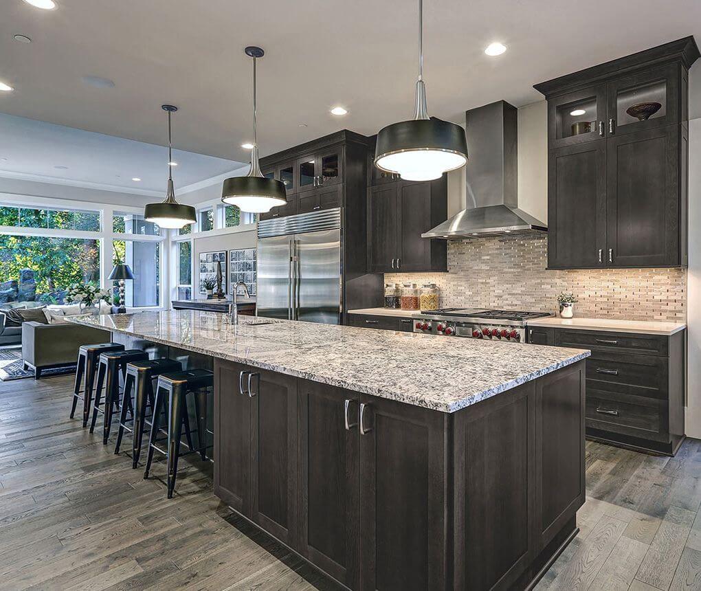 New kitchen featuring Fabuwood Galaxy Cobblestone shaker gray kitchen cabinets