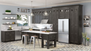 New kitchen featuring US Cabinet Depot grey stained shaker kitchen cabinets