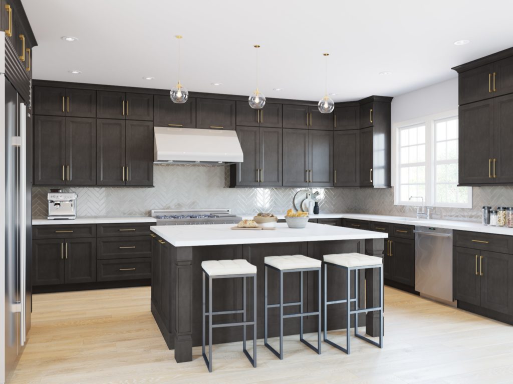 A gray kitchen cabinet developed by walcraft cabinetry