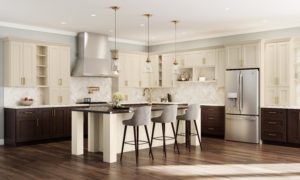 New kitchen featuring Ideal Cabinetry Napa Blended Cream shaker off-white kitchen cabinets