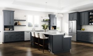 New kitchen featuring Ideal Cabinetry Norwood Deep Onyx shaker dark gray kitchen cabinets