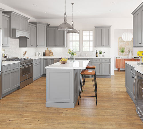New kitchen featuring Fabuwood Nexus Slate shaker gray kitchen cabinets