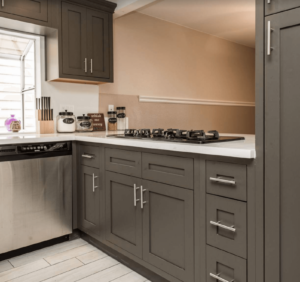 New kitchen featuring Mapelvilles Dark Gray dark gray inset rta kitchen cabinets