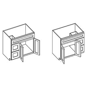 (2) Drawers On Right (1) False Drawer (2) Door Vanity Sink Base Cabinet