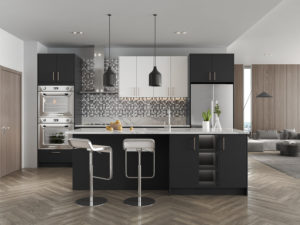 New modern kitchen featuring Golden Homes Matte Black black laminate rta kitchen cabinets2